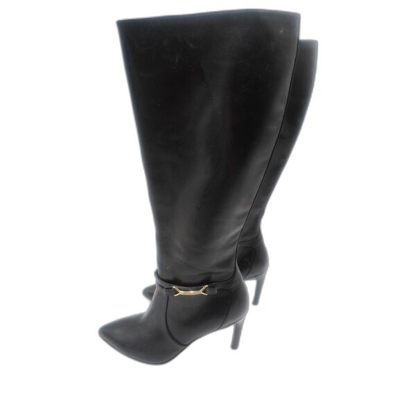 Cole Haan Loveth Tall Black Leather Boots Full Zip Heeled Knee High 9B - Picture 3 of 10